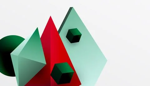 Abstract design showcasing isometric cubes, pyramids, squares, and spheres .. Stock Illustration