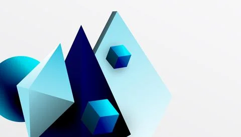 Abstract design showcasing isometric cubes, pyramids, squares, and spheres .. Stock Illustration