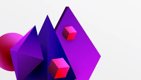 Abstract design showcasing isometric cubes, pyramids, squares, and spheres .. Stock Illustration