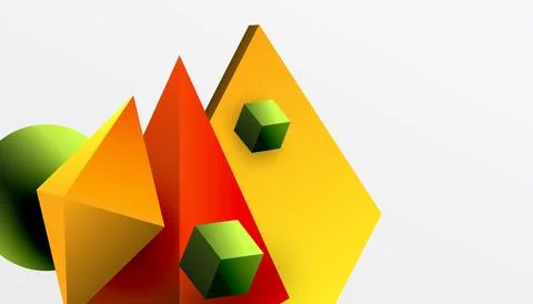 Abstract design showcasing isometric cubes, pyramids, squares, and spheres .. Stock Illustration