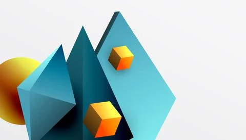Abstract design showcasing isometric cubes, pyramids, squares, and spheres .. Stock Illustration