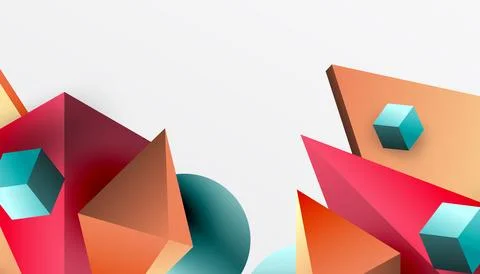 Abstract design showcasing isometric cubes, pyramids, squares, and spheres .. Stock Illustration
