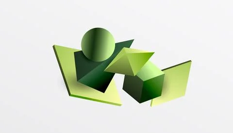 Abstract design showcasing isometric cubes, pyramids, squares, and spheres .. Stock Illustration