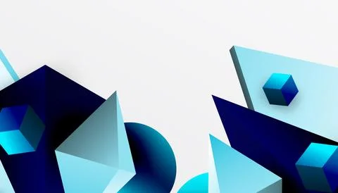 Abstract design showcasing isometric cubes, pyramids, squares, and spheres in a Stock Illustration