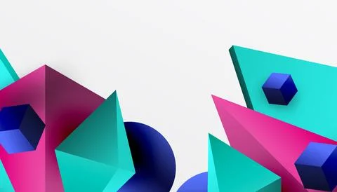 Abstract design showcasing isometric cubes, pyramids, squares, and spheres in a Stock Illustration