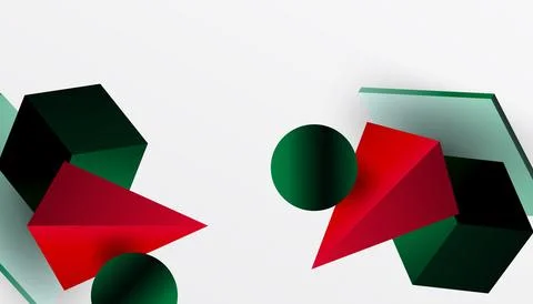 Abstract design showcasing isometric cubes, pyramids, squares, and spheres in a Stock Illustration