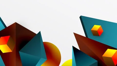 Abstract design showcasing isometric cubes, pyramids, squares, and spheres in a Stock Illustration