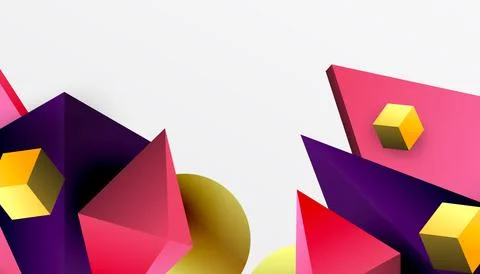 Abstract design showcasing isometric cubes, pyramids, squares, and spheres in a Stock Illustration