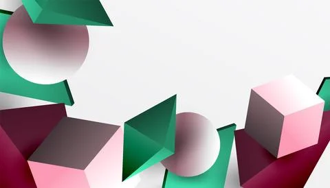 Abstract design showcasing isometric cubes, pyramids, squares, and spheres .. Stock Illustration