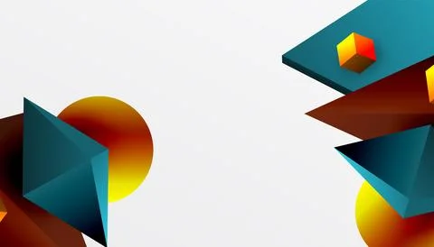 Abstract design showcasing isometric cubes, pyramids, squares, and spheres .. Stock Illustration
