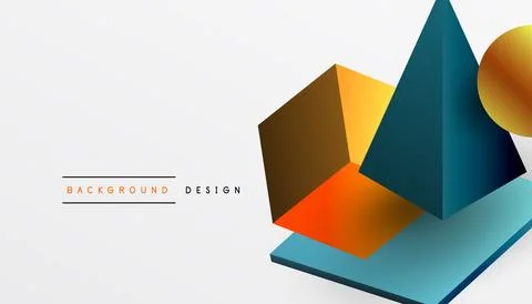 Abstract design showcasing isometric cubes, pyramids, squares, and spheres in a Stock Illustration