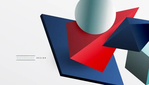 Abstract design showcasing isometric cubes, pyramids, squares, and spheres in a Stock Illustration