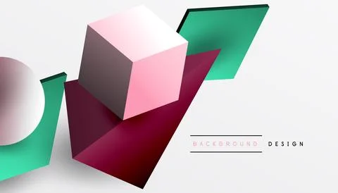Abstract design showcasing isometric cubes, pyramids, squares, and spheres in a Stock Illustration