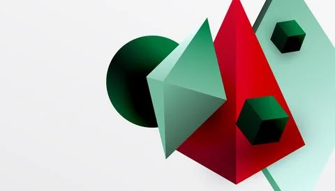 Abstract design showcasing isometric cubes, pyramids, squares, and spheres in a Stock Illustration