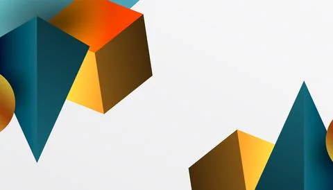 Abstract design showcasing isometric cubes, pyramids, squares, and spheres in a Stock Illustration