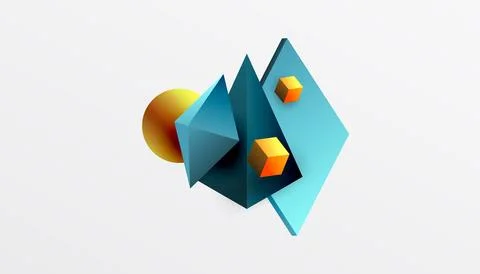 Abstract design showcasing isometric cubes, pyramids, squares, and spheres in a Stock Illustration