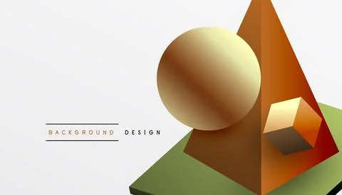 Abstract design showcasing isometric cubes, pyramids, squares, and spheres in a Stock Illustration