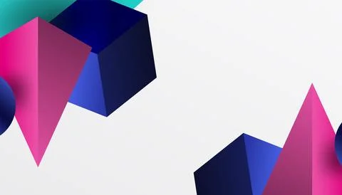 Abstract design showcasing isometric cubes, pyramids, squares, and spheres in a Stock Illustration