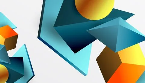 Abstract design showcasing isometric cubes, pyramids, squares, and spheres in a Stock Illustration