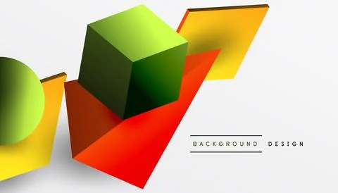 Abstract design showcasing isometric cubes, pyramids, squares, and spheres in a Stock Illustration