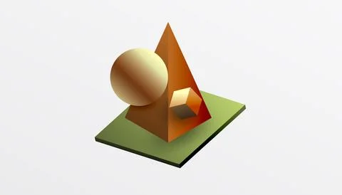 Abstract design showcasing isometric cubes, pyramids, squares, and spheres in a Stock Illustration