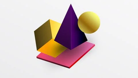 Abstract design showcasing isometric cubes, pyramids, squares, and spheres in a Stock Illustration