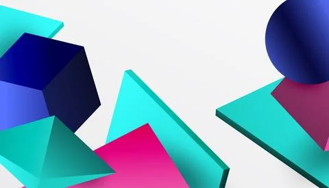 Abstract design showcasing isometric cubes, pyramids, squares, and spheres in Stock Illustration