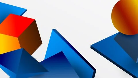 Abstract design showcasing isometric cubes, pyramids, squares, and spheres in a Stock Illustration