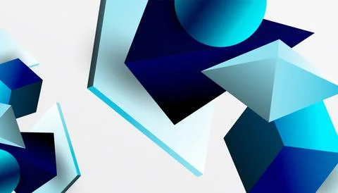 Abstract design showcasing isometric cubes, pyramids, squares, and spheres in a Stock Illustration