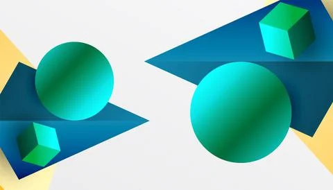 Abstract design showcasing isometric cubes, pyramids, squares, and spheres in a Stock Illustration