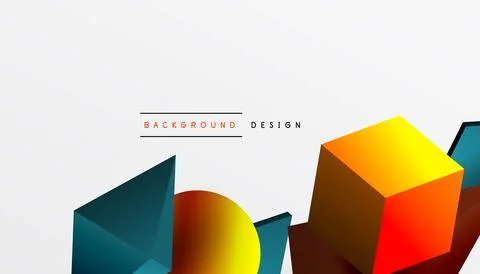 Abstract design showcasing isometric cubes, pyramids, squares, and spheres in a Stock Illustration