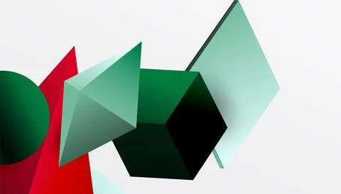 Abstract design showcasing isometric cubes, pyramids, squares, and spheres in a Stock Illustration