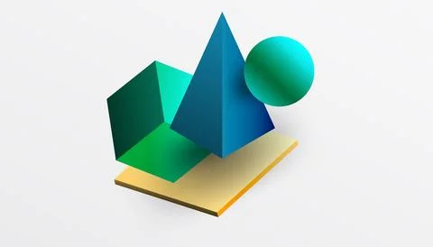 Abstract design showcasing isometric cubes, pyramids, squares, and spheres in Stock Illustration