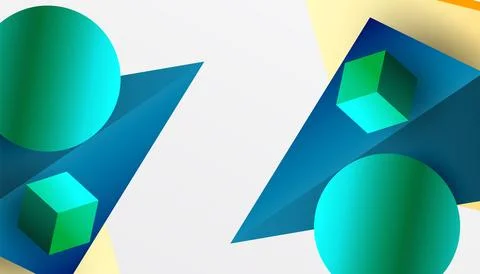 Abstract design showcasing isometric cubes, pyramids, squares, and spheres in a Stock Illustration