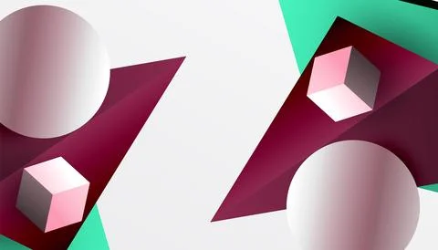 Abstract design showcasing isometric cubes, pyramids, squares, and spheres in Stock Illustration