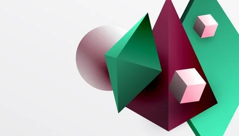 Abstract design showcasing isometric cubes, pyramids, squares, and spheres in Stock Illustration