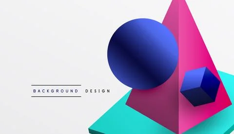 Abstract design showcasing isometric cubes, pyramids, squares, and spheres in Stock Illustration