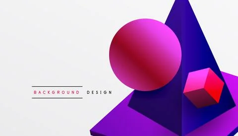Abstract design showcasing isometric cubes, pyramids, squares, and spheres in a Stock Illustration