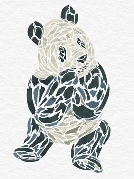 Abstract design of a sitting panda bear with texture of watercolor stains Stock Illustration