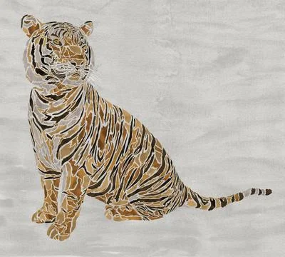 Abstract design of a sitting tiger with texture of watercolor stains Stock-Illustration