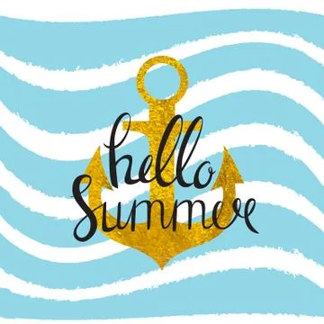 Abstract Design Summer Bakground with Anchor and Sea Wave . Vector Illustration Stock Illustration