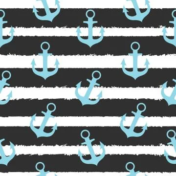 Abstract Design Summer SEamless Pattern Bakground with Anchor and Sea Wave. I Illustrazione stock