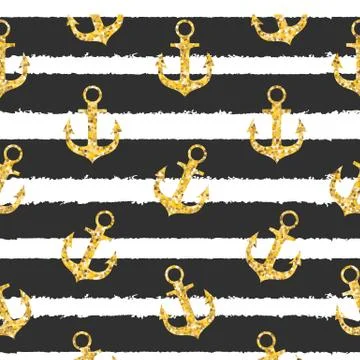 Abstract Design Summer SEamless Pattern Bakground with Anchor and Sea Wave. I Illustrazione stock