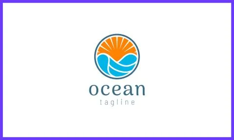 Abstract design of the sun and waves of sea water in a circle Stock Illustration