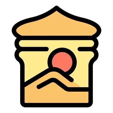 Abstract design with sun setting behind stylized hills Stock Illustration