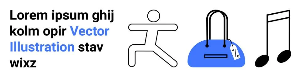 Abstract Design with Text, Human Figure, Handbag, and Musical Note Elements.. イラスト素材