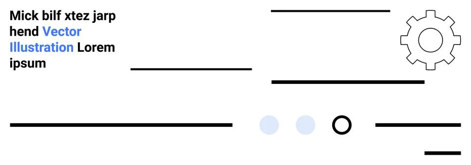 Abstract design with text lines, two blue dots, one black circle, and a gray  イラスト素材