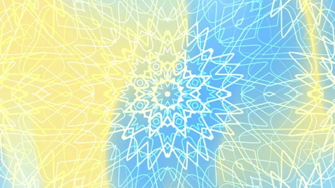 Abstract design, yellow, blue, white, geometric shapes, lines, central pattern. Stock Footage 280845186