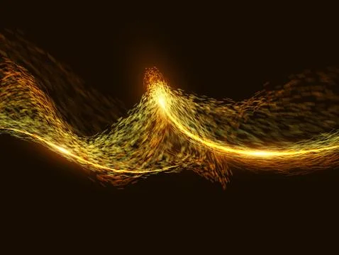 Abstract destroyed orange flame vector mesh on dark background. Futuristic te Stock Illustration