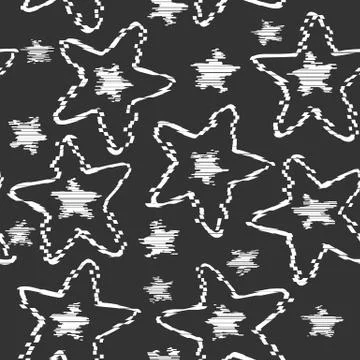 Abstract destroyed stars seamless pattern on black background. Rough star sha Stock Illustration